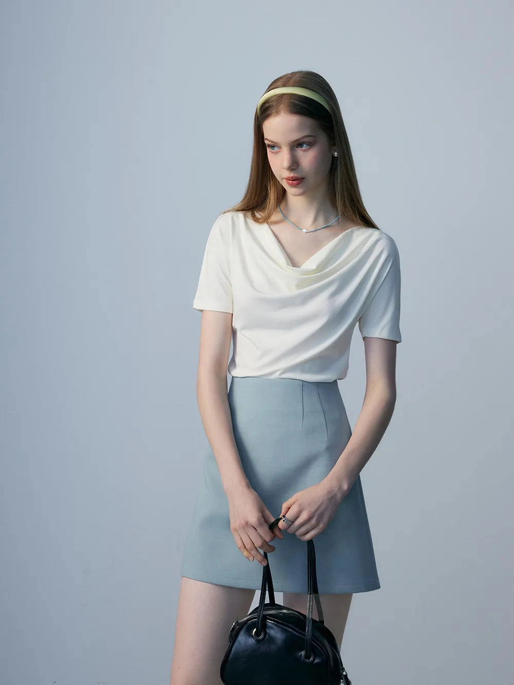 Cowl Neck Draped Jersey Tişört
