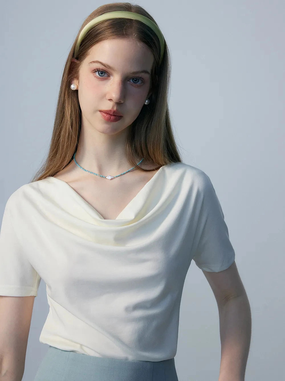Cowl Neck Draped Jersey Tişört