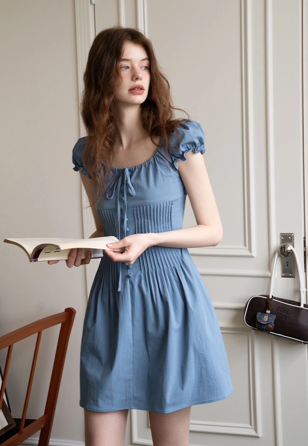 Square Neck Puff Sleeve Elbise