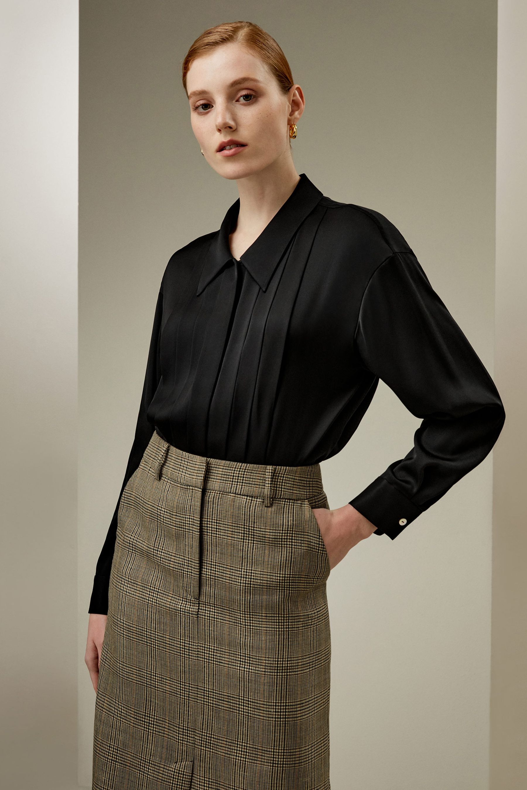Pleated Shirt Collar Gömlek