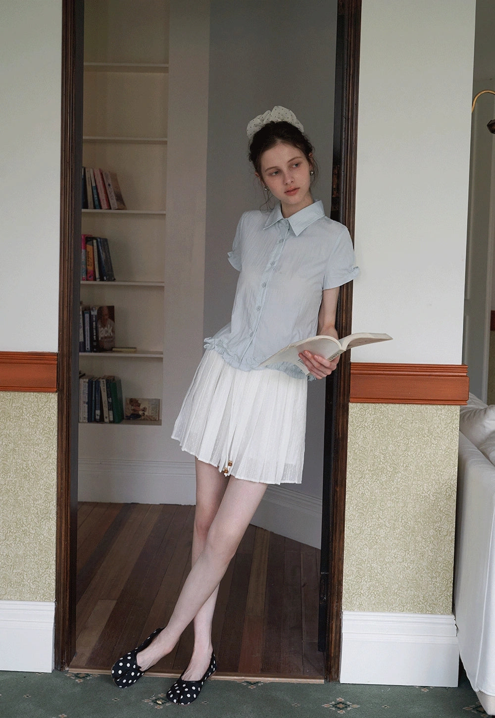 Lightweight Ruffle Trim Short Sleeve Gömlek