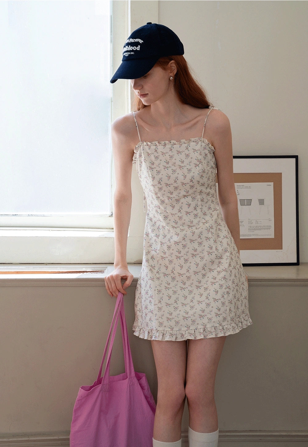 Floral Tie Strap Mini Elbise