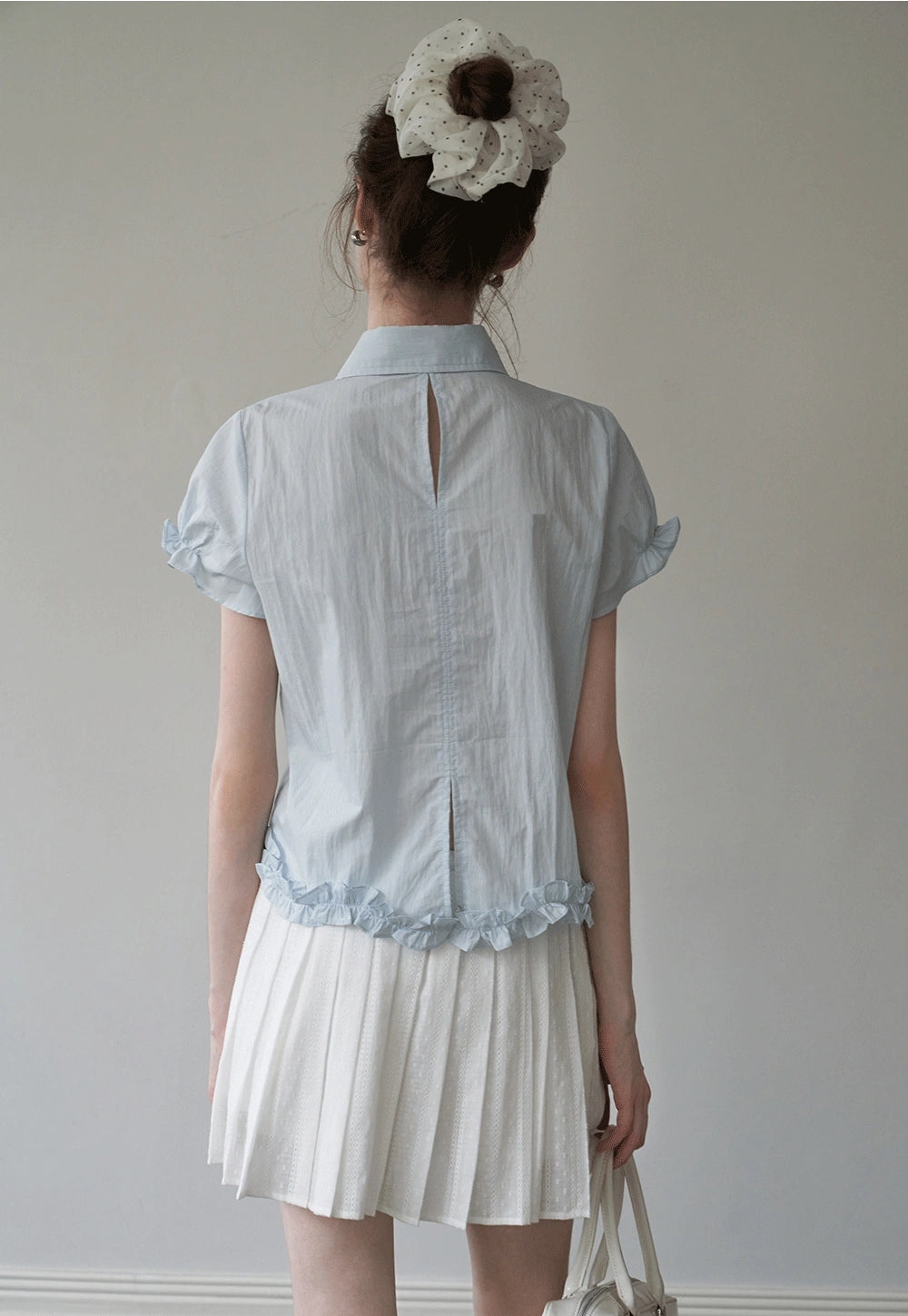 Lightweight Ruffle Trim Short Sleeve Gömlek