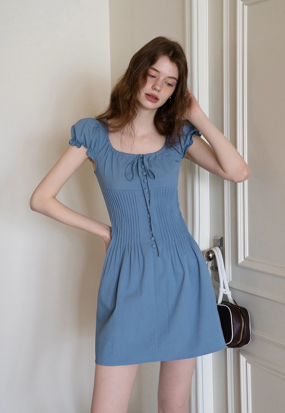 Square Neck Puff Sleeve Elbise