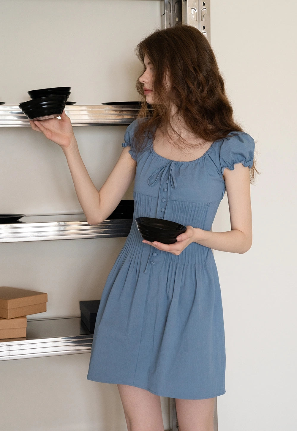 Square Neck Puff Sleeve Elbise