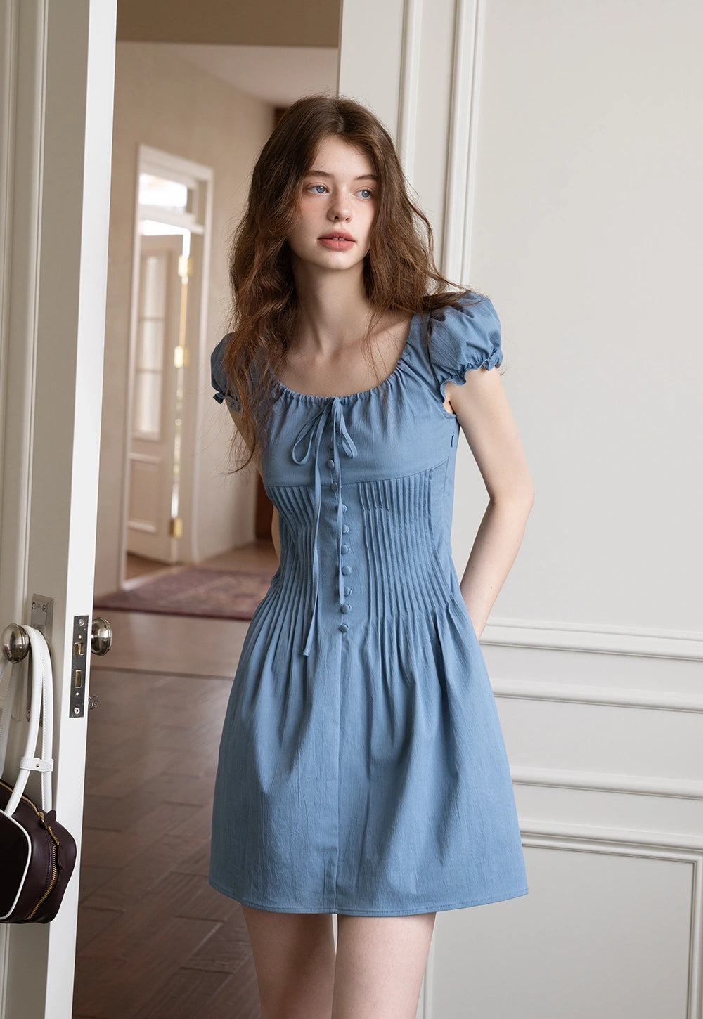 Square Neck Puff Sleeve Elbise