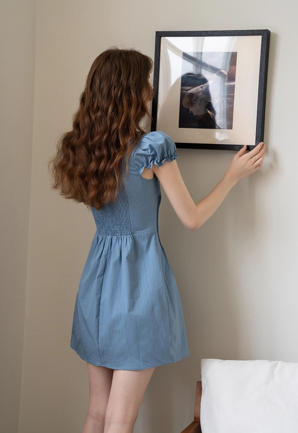 Square Neck Puff Sleeve Elbise