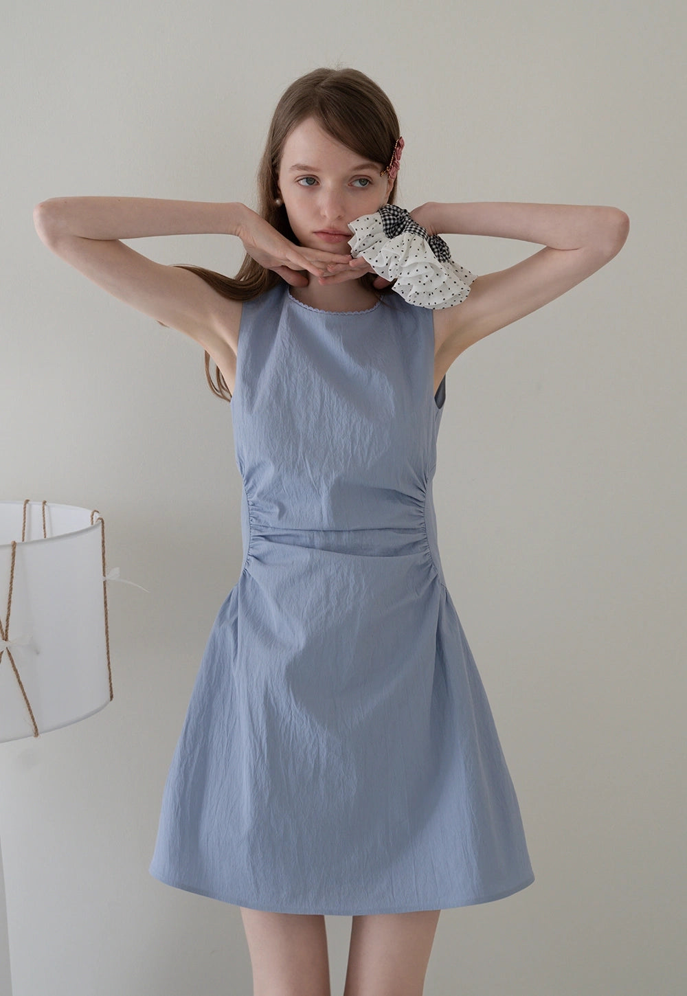 Sleeveless Ruched Waist A-Line Mini Elbise