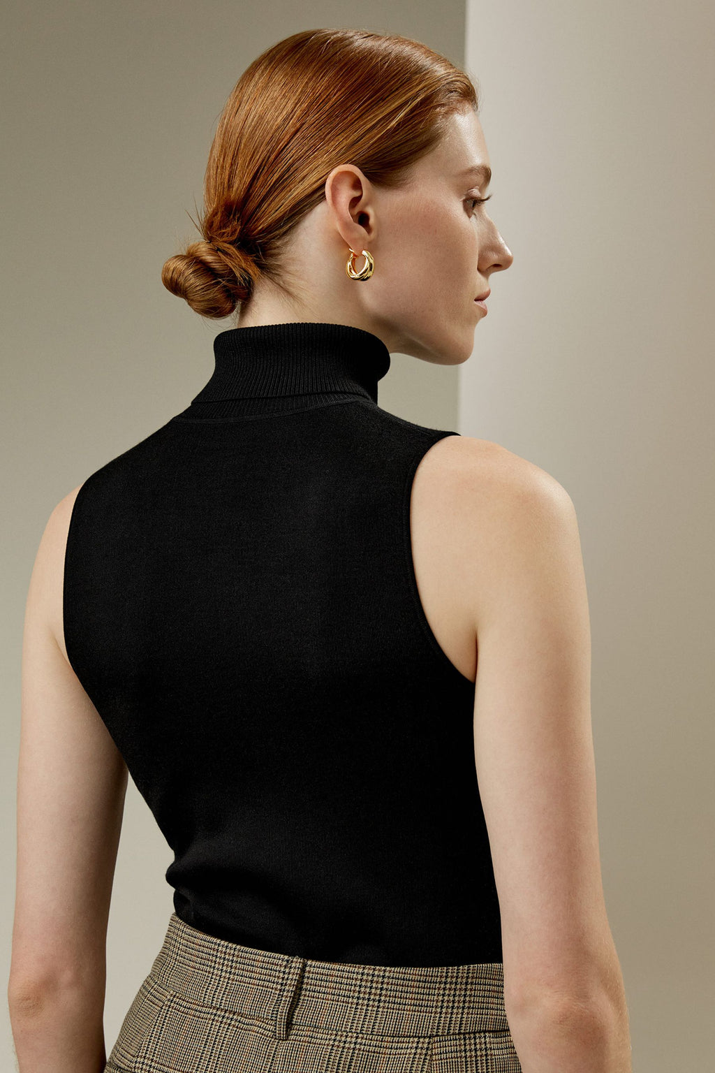 Silk Knitted Turtleneck Sleeveless Üst