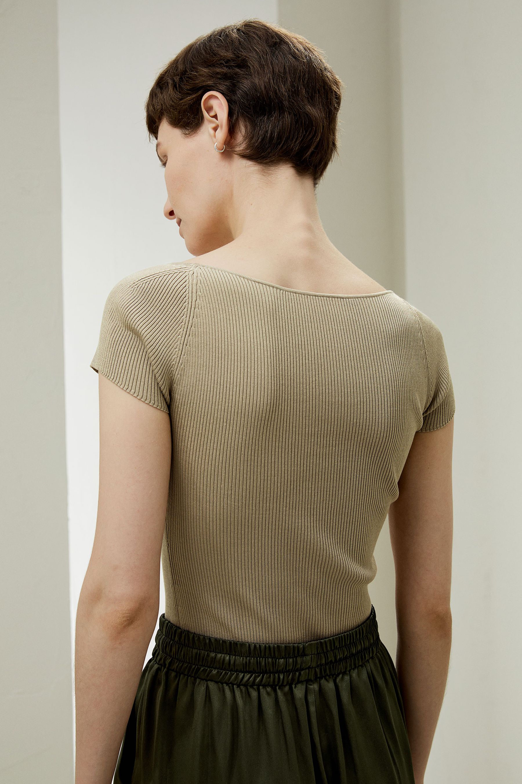 Sweetheart Neck Ribbed Silk Knit Üst