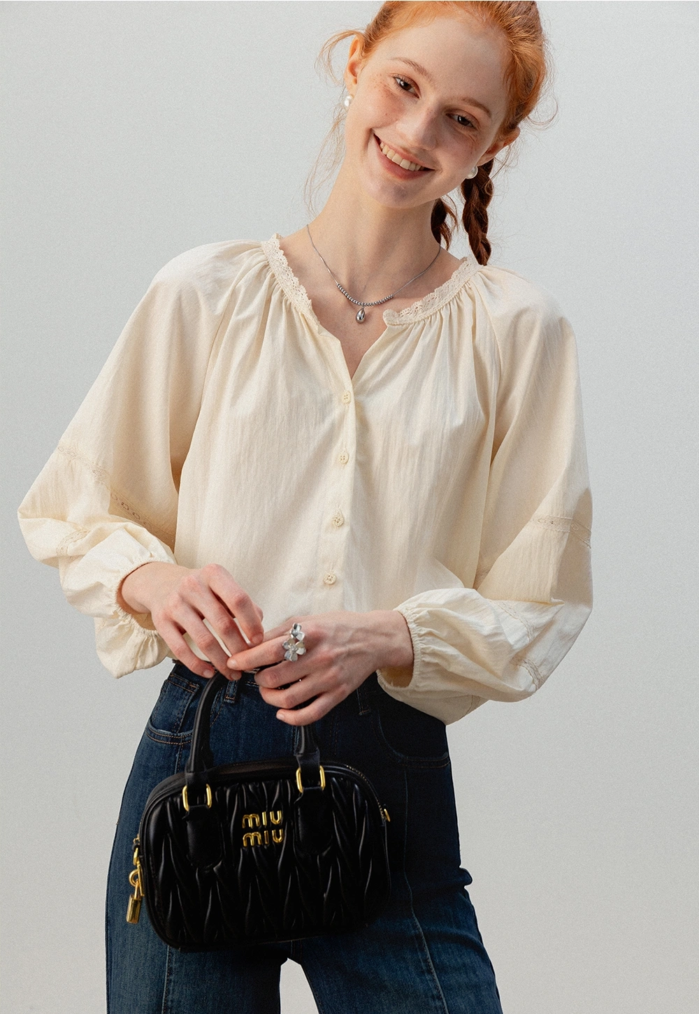 Women's Puff Sleeve Button-Up Gömlek