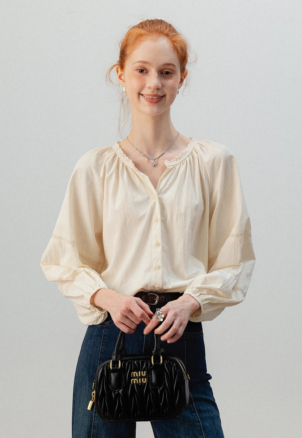 Women's Puff Sleeve Button-Up Gömlek