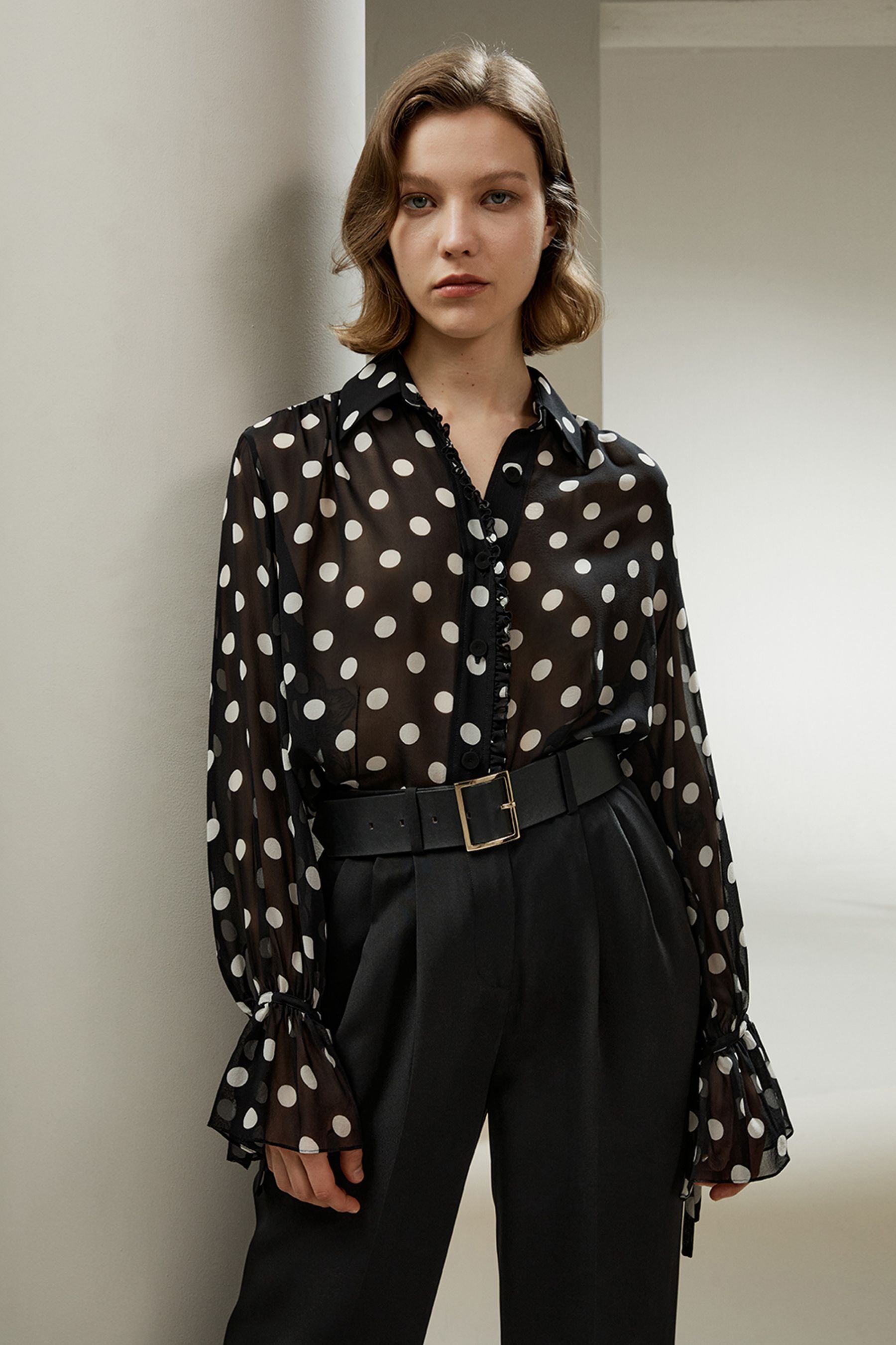 Polka Dots Georgette Gömlek