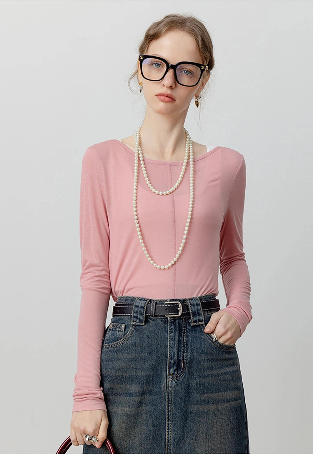 Long-Sleeve Seam Detail Bluz