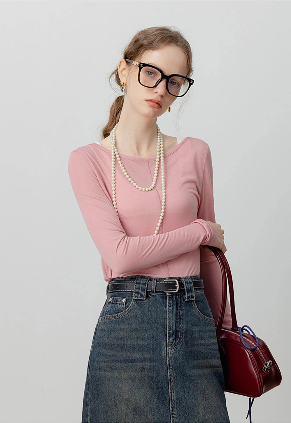 Long-Sleeve Seam Detail Bluz
