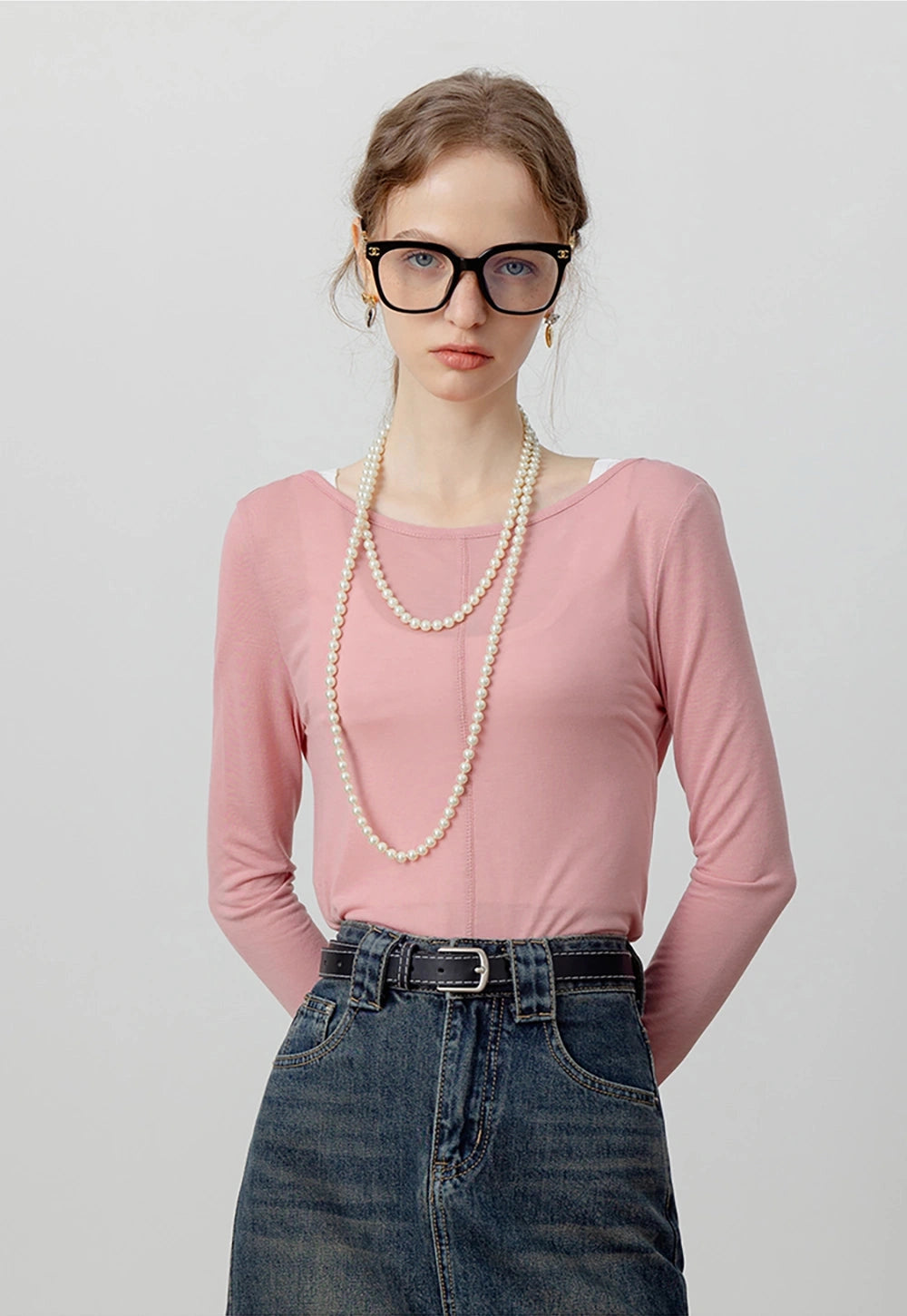 Long-Sleeve Seam Detail Bluz