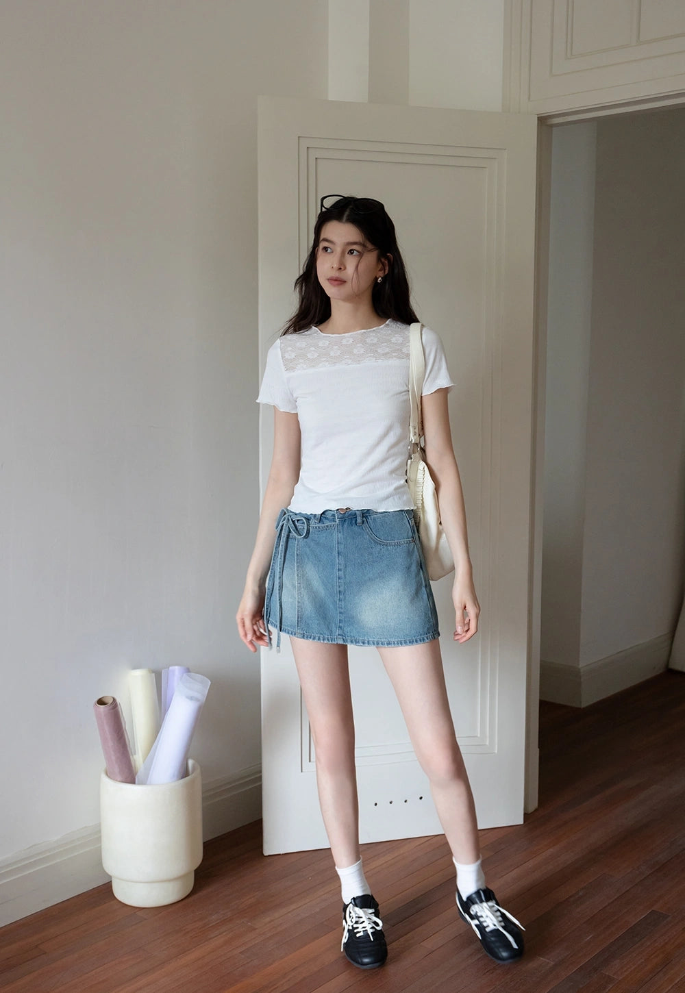 Women's White Lace Patchwork Tişört