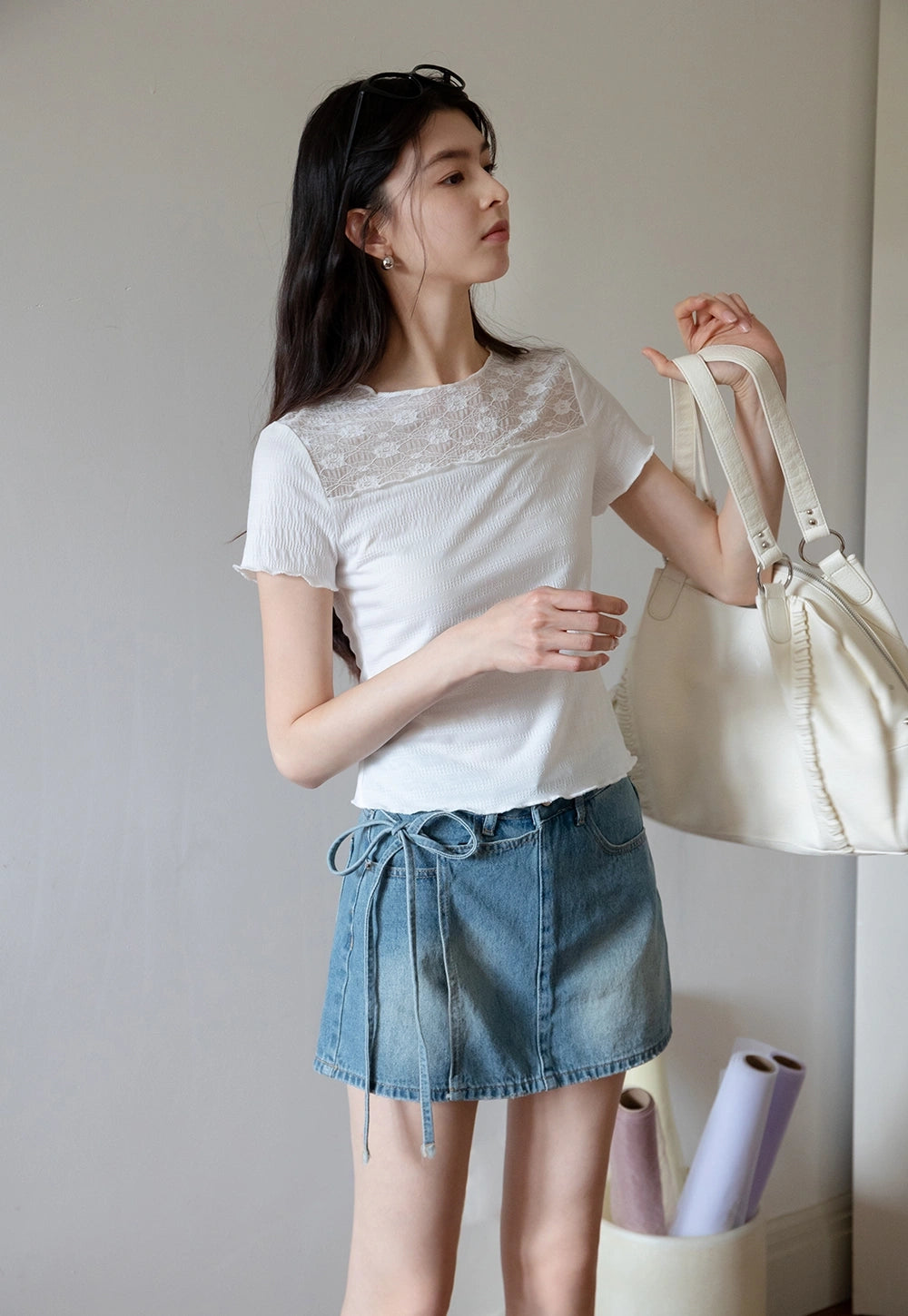 Women's White Lace Patchwork Tişört