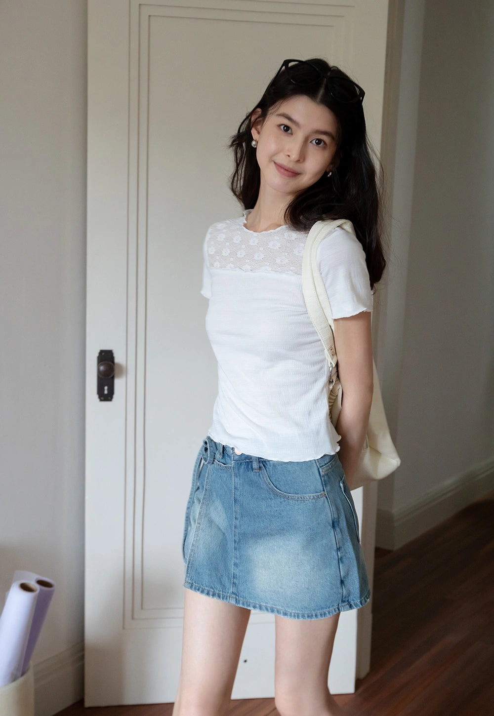 Women's White Lace Patchwork Tişört