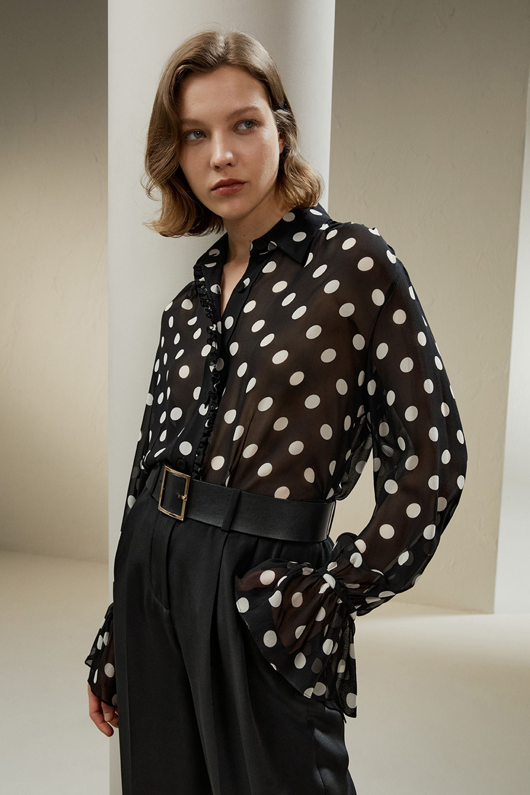 Polka Dots Georgette Gömlek
