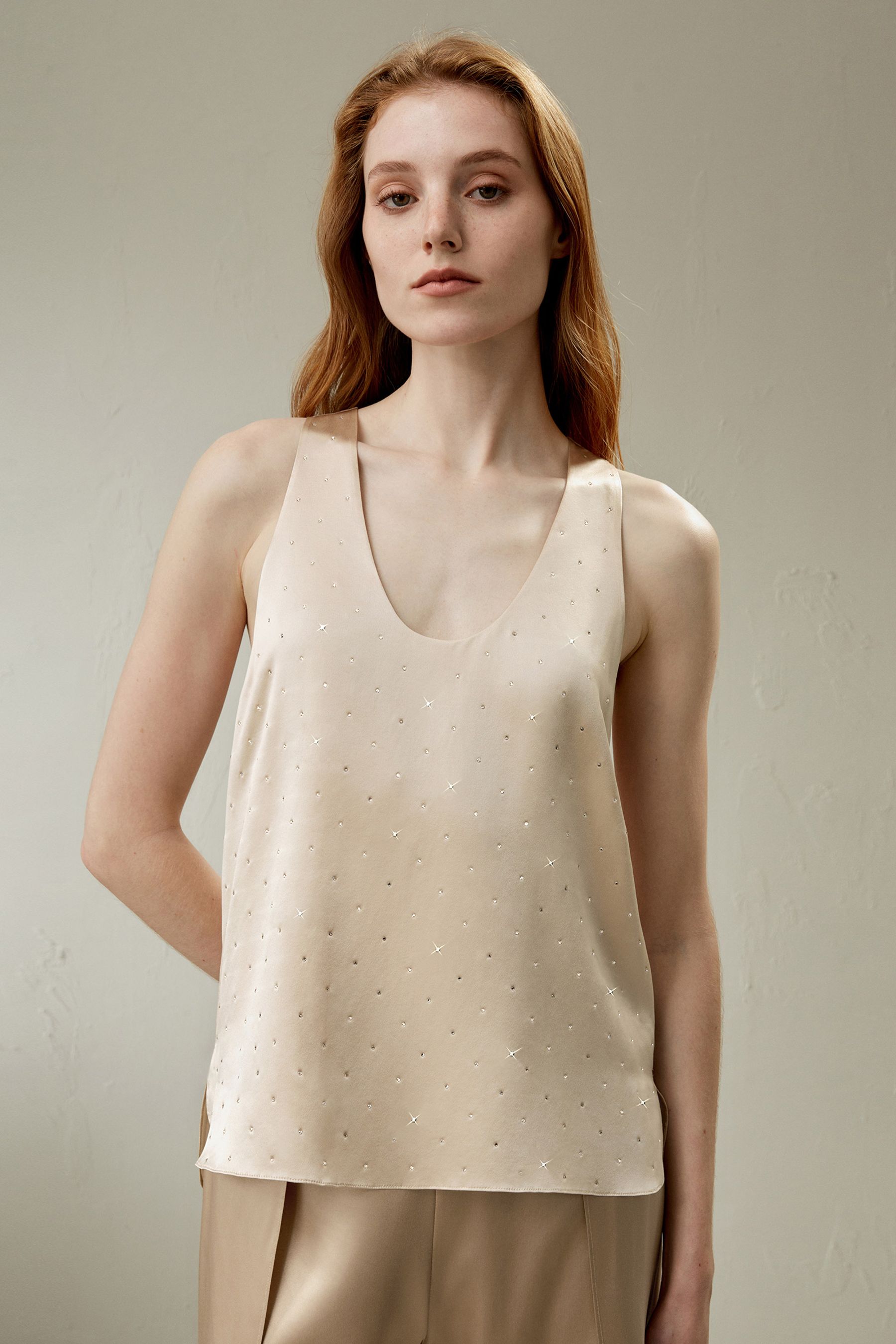 Silk Sparkle U Neck Üst