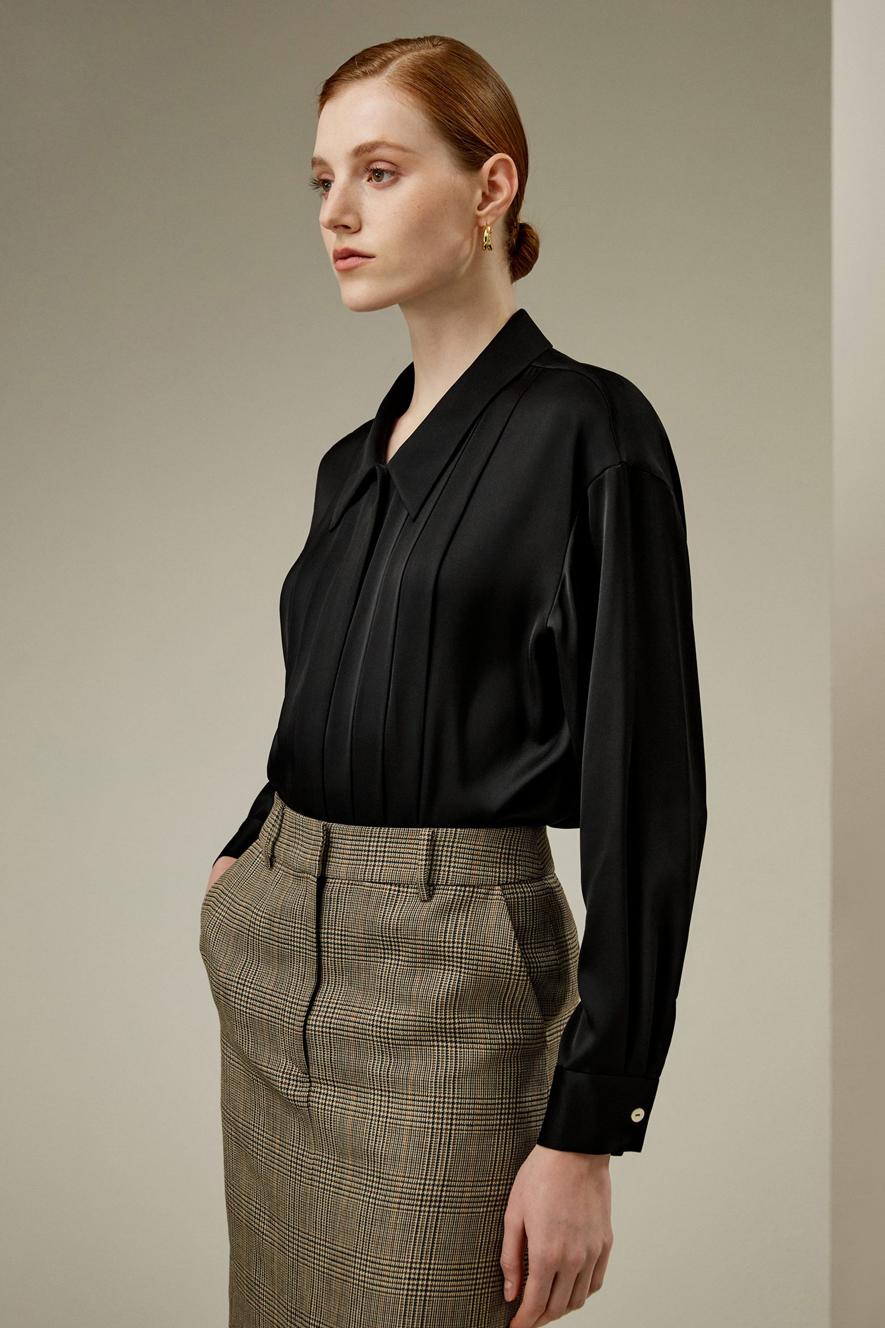 Pleated Shirt Collar Gömlek