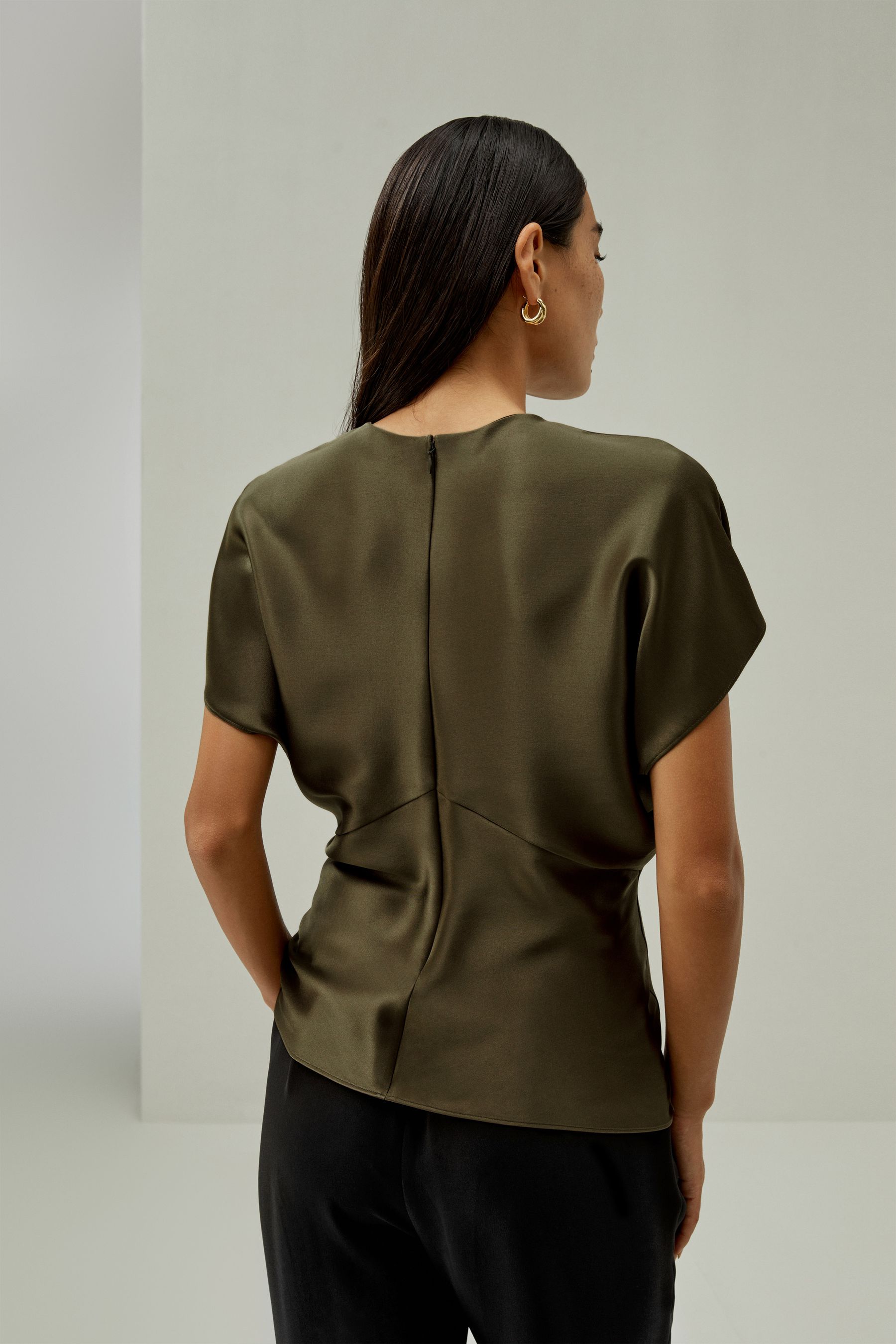 Short Batwing Sleeve Silk Üst