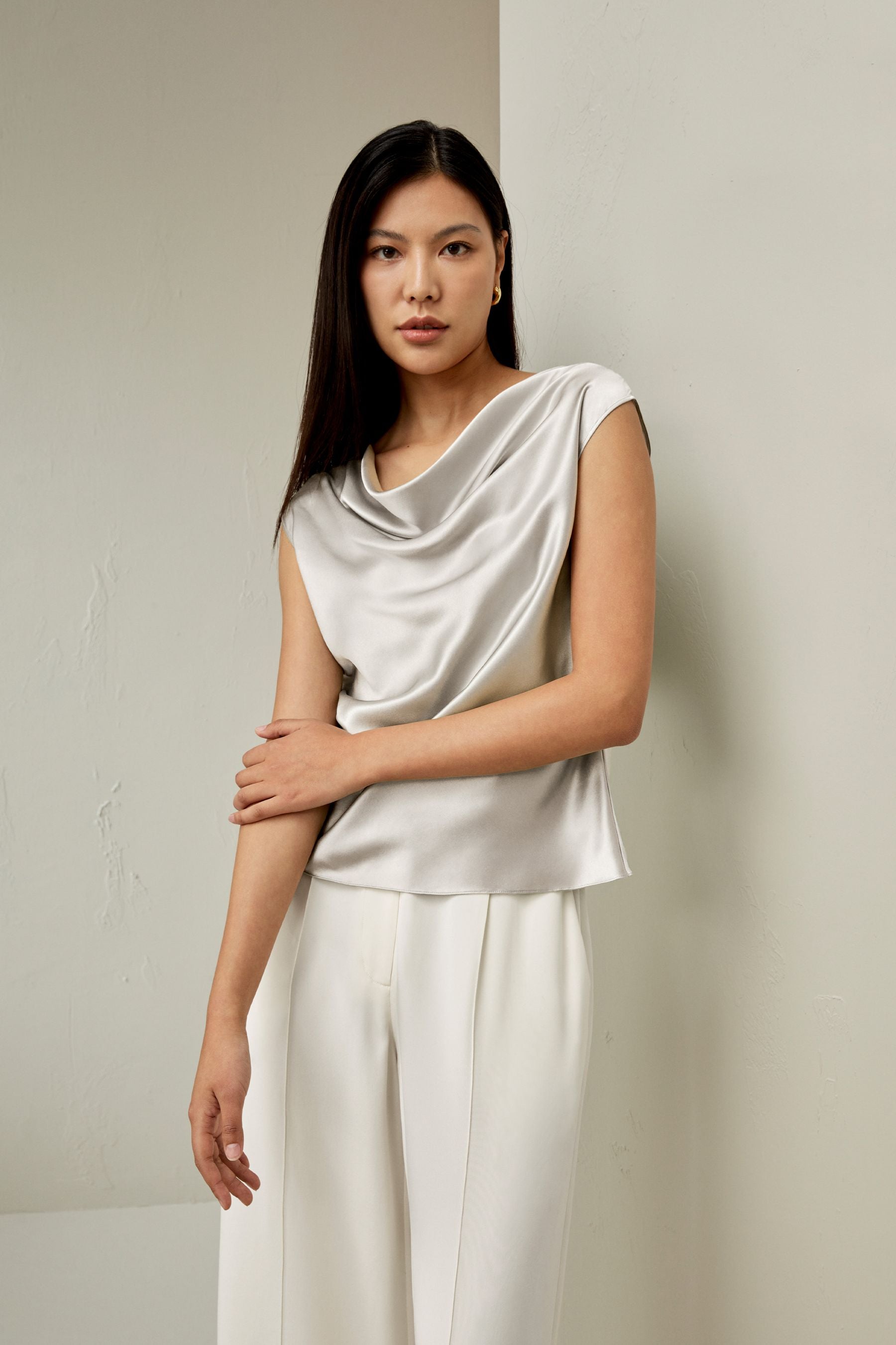 Silk Charmeuse Neck Üst