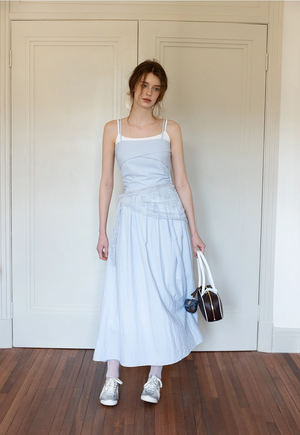 Light Blue Lace-Trimmed Spaghetti Strap Elbise