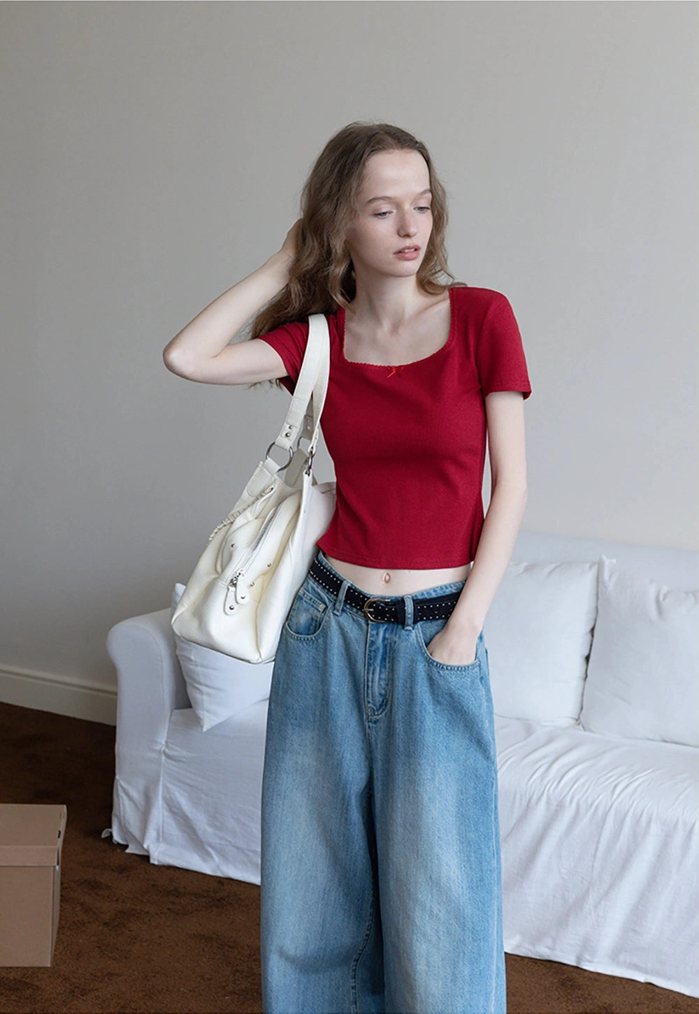 Square Neck Ribbed Tişört