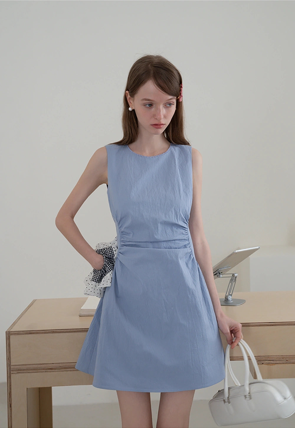 Sleeveless Ruched Waist A-Line Mini Elbise