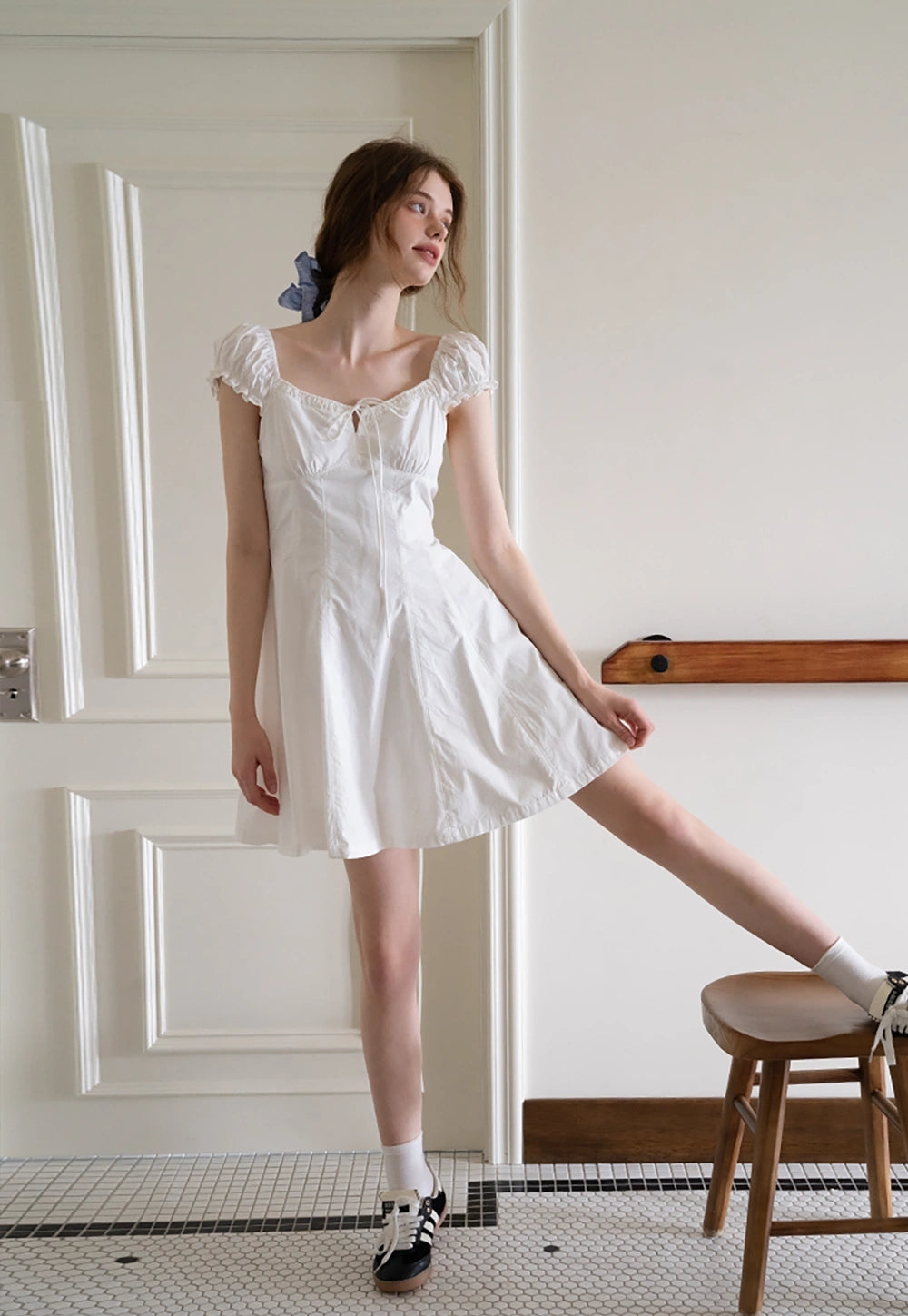 Off-Shoulder Puff Sleeve Elbise
