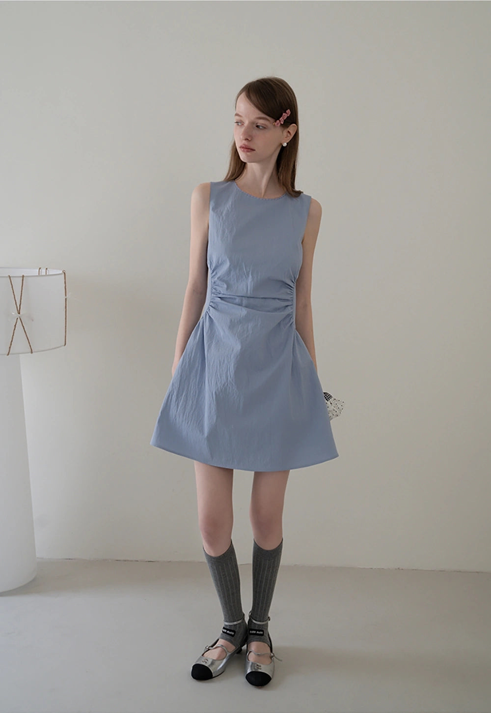 Sleeveless Ruched Waist A-Line Mini Elbise