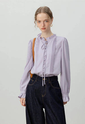Ruffled Stand Collar Bluz