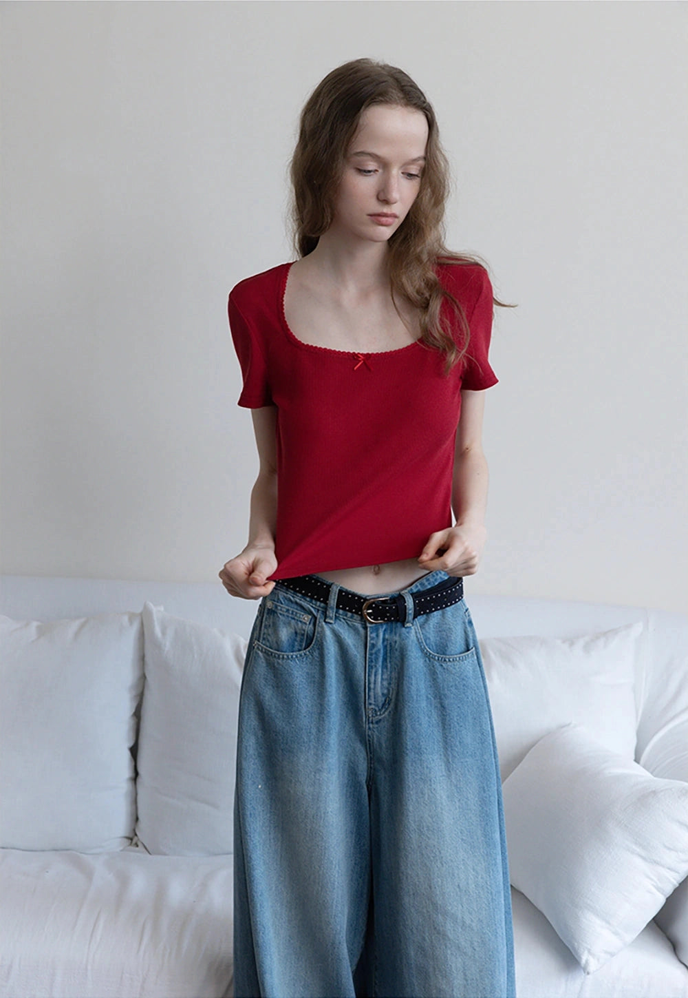 Square Neck Ribbed Tişört