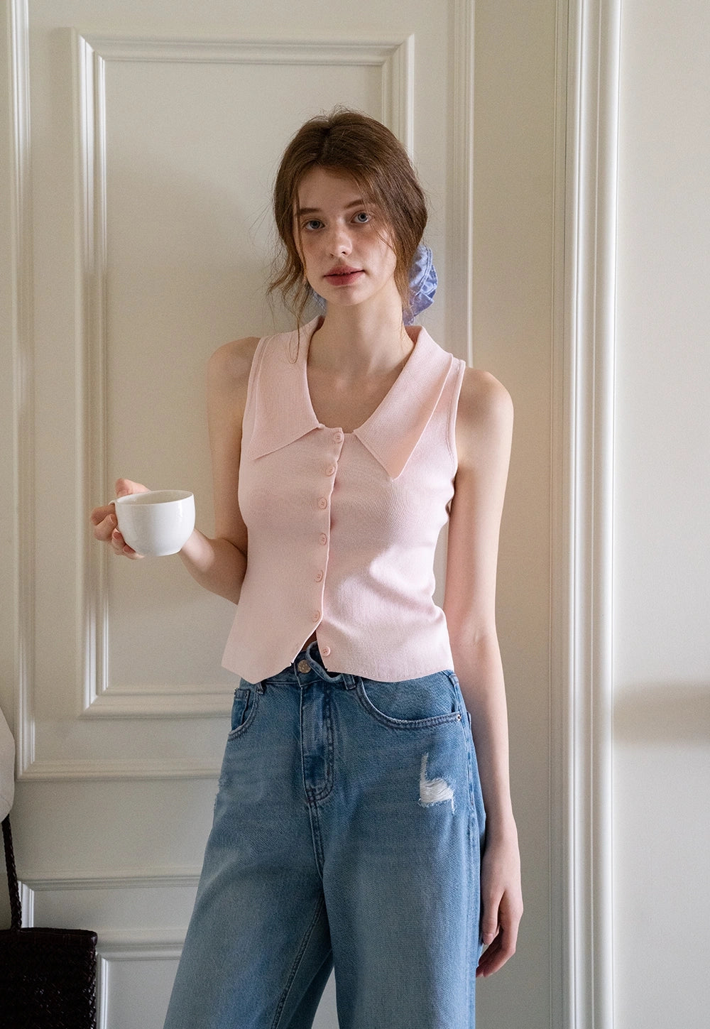 Collared Sleeveless Knit Tişört