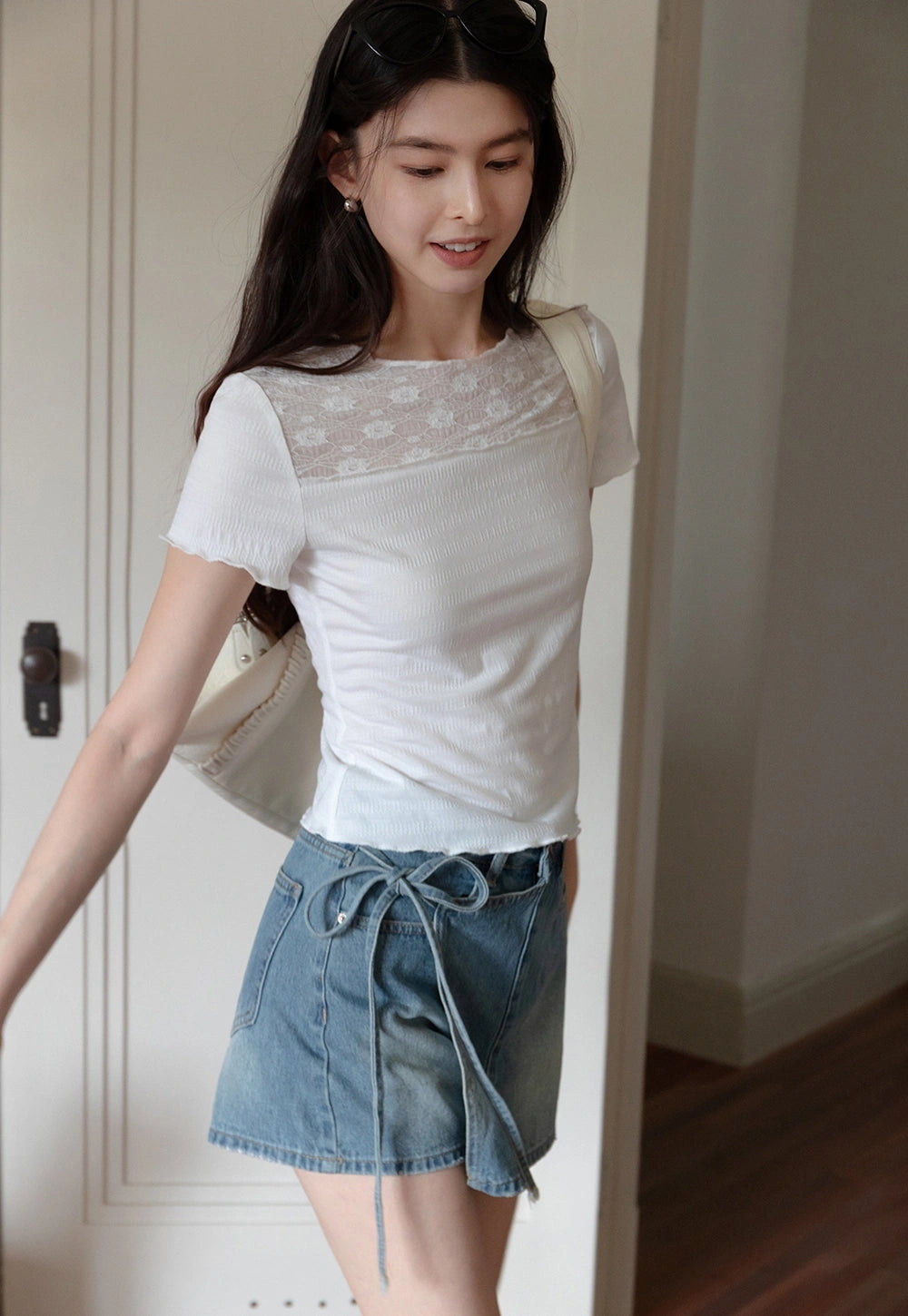 Women's White Lace Patchwork Tişört