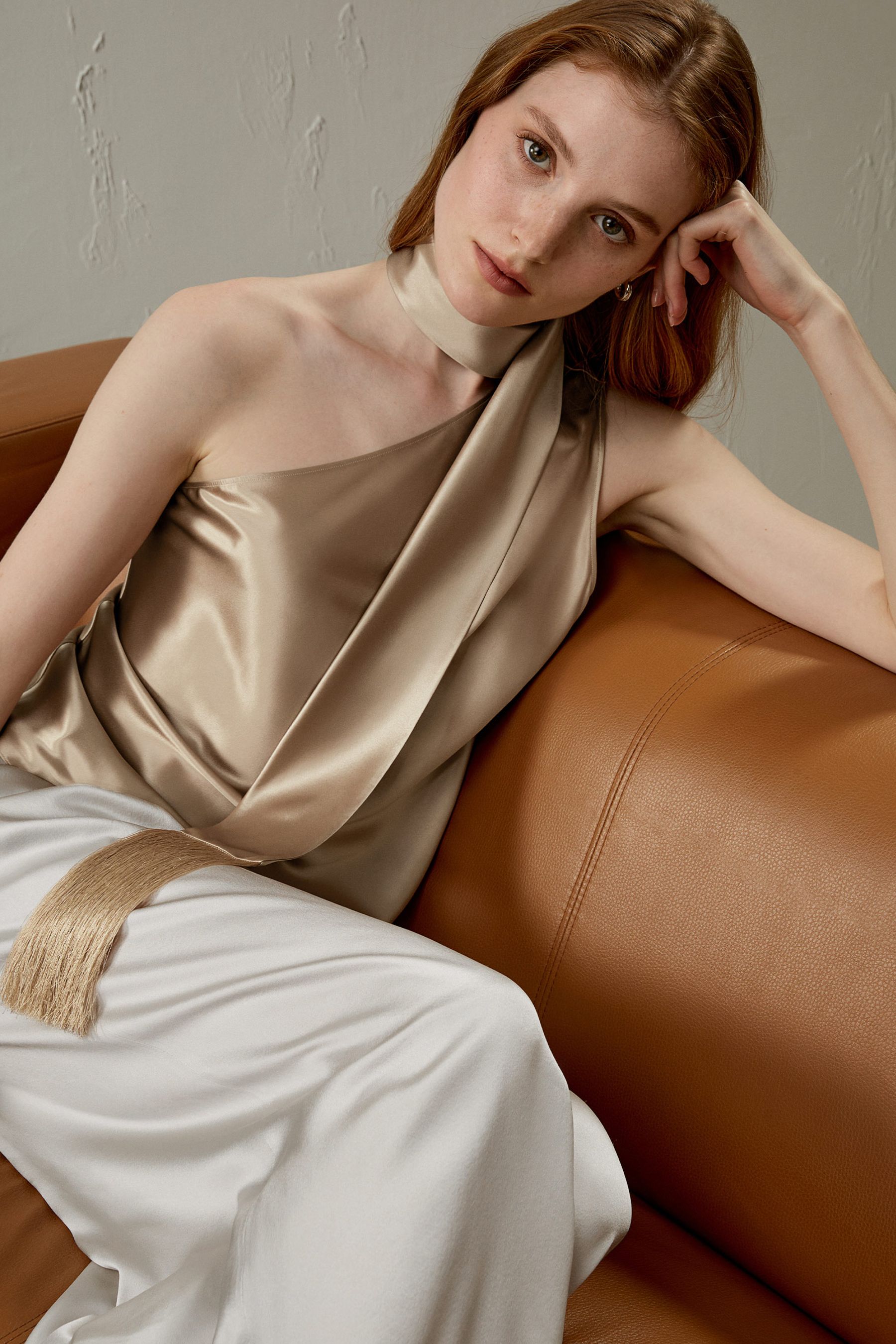 One Shoulder Evening Watershine Silk Üst