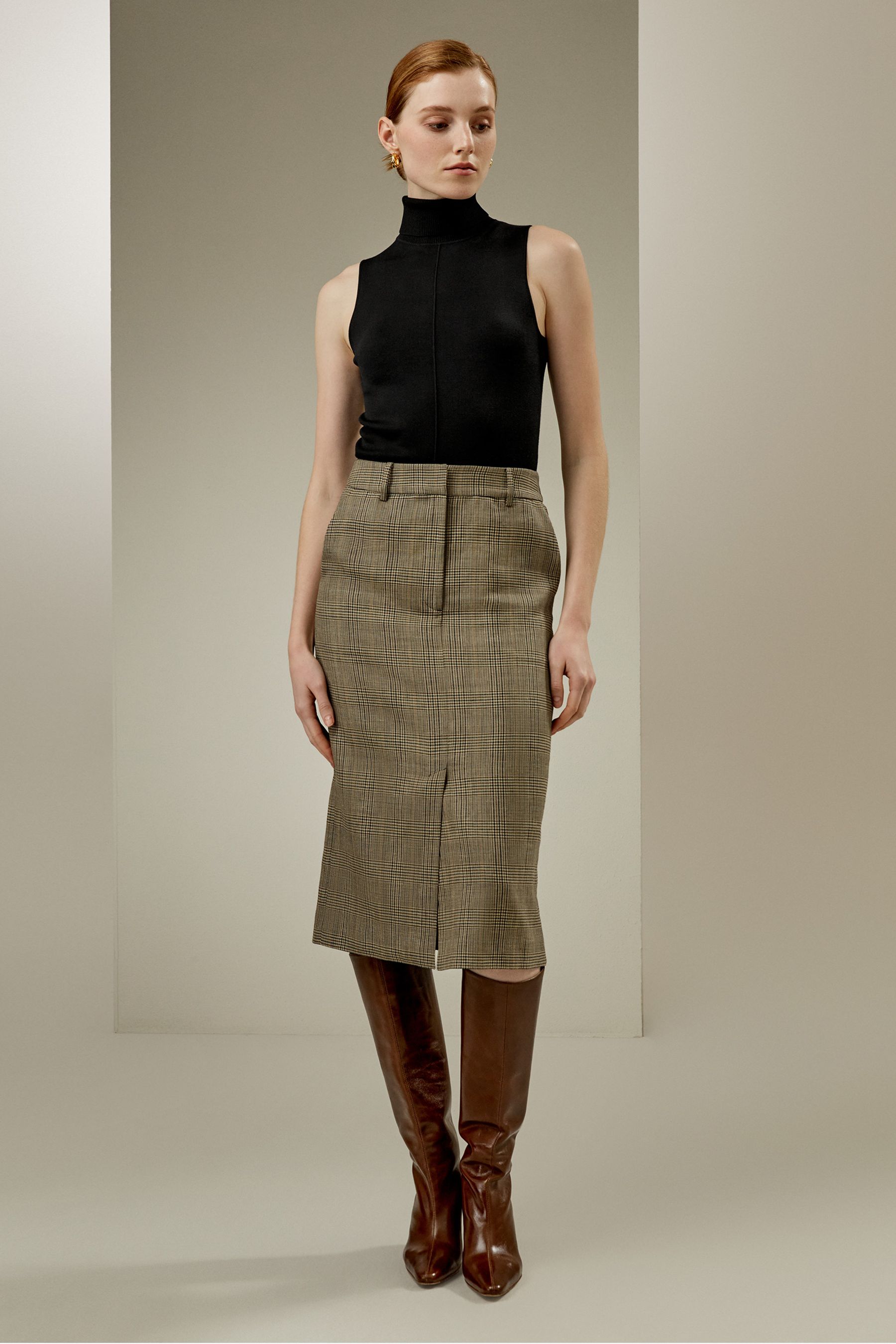 Silk Knitted Turtleneck Sleeveless Üst