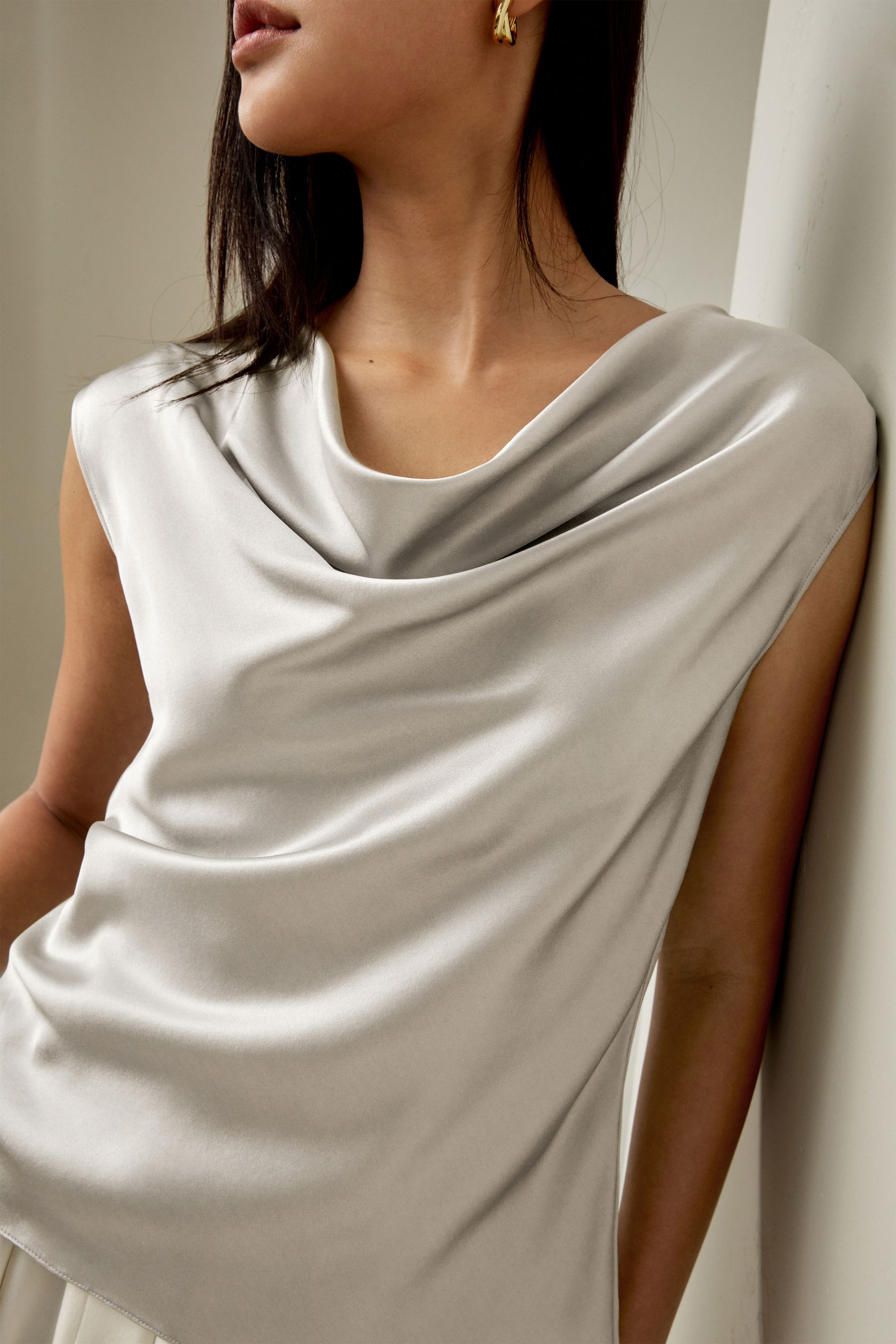 Silk Charmeuse Neck Üst