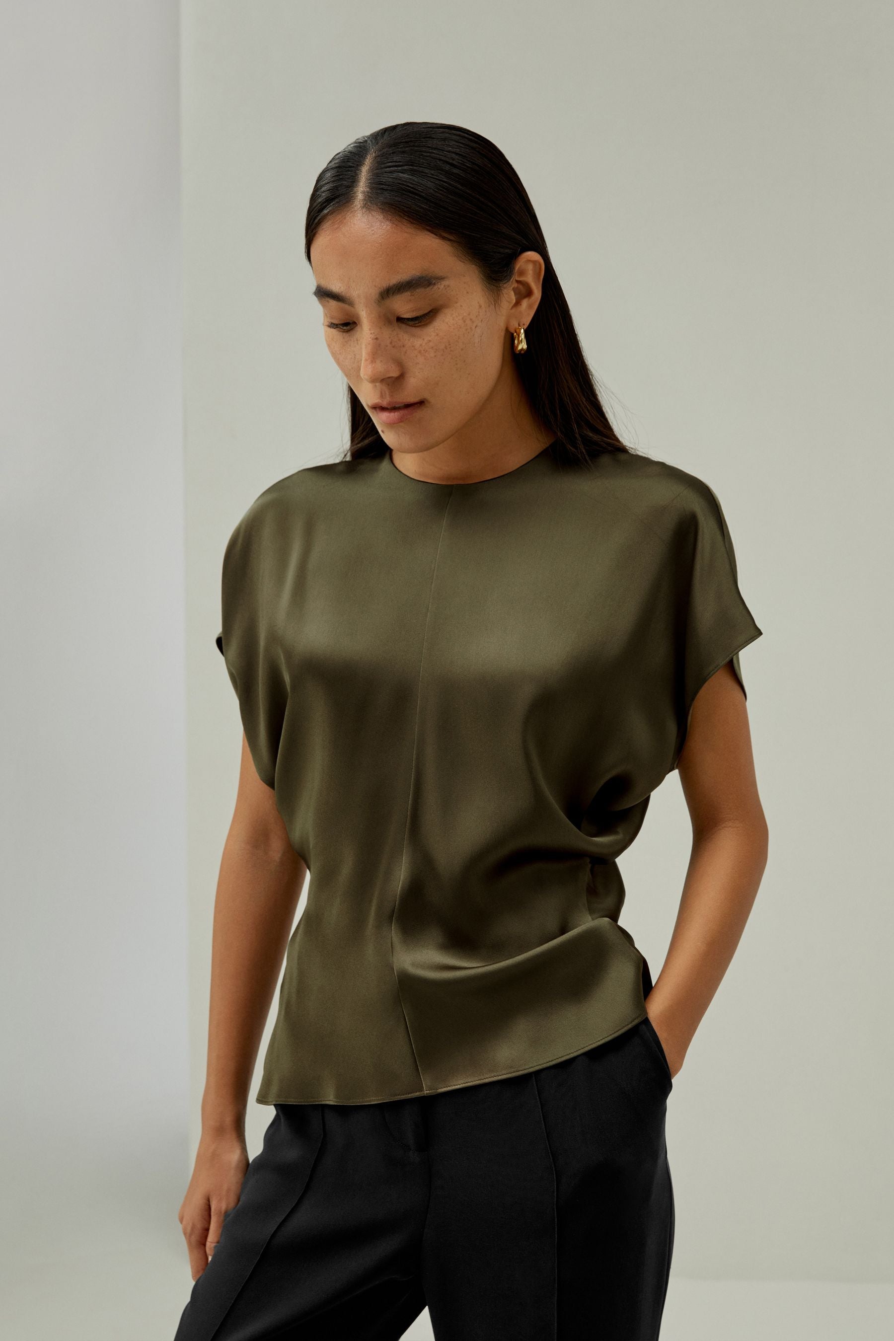 Short Batwing Sleeve Silk Üst