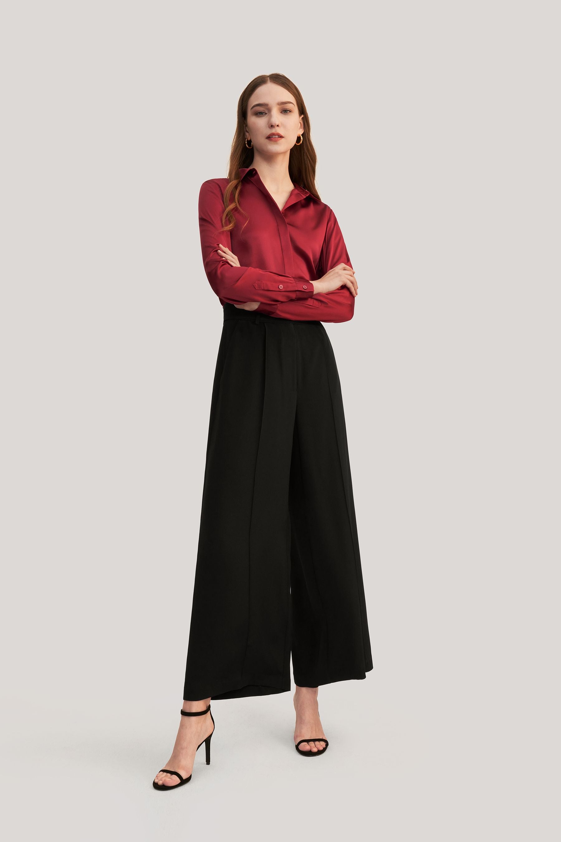 Basic Concealed Placket Silk Shirt