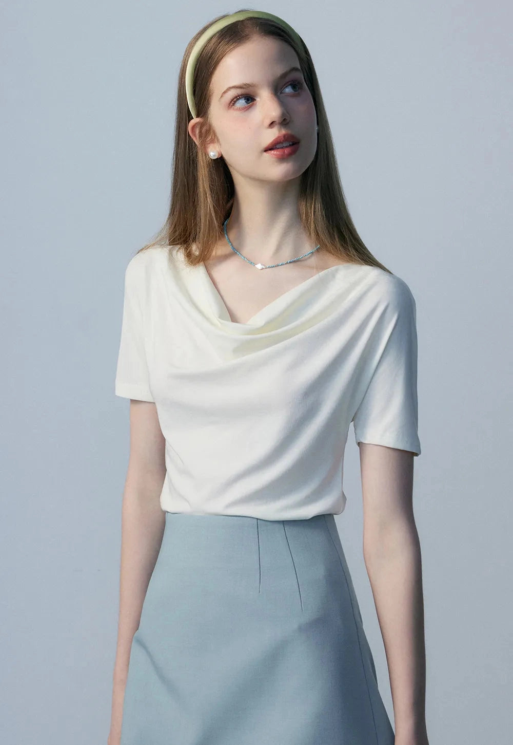 Cowl Neck Draped Jersey Tişört