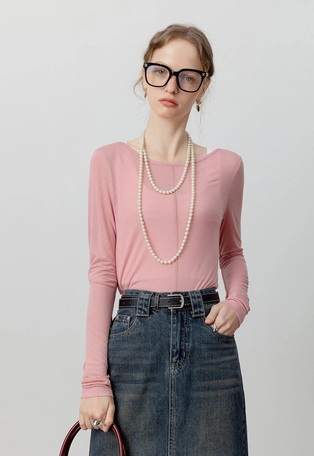 Long-Sleeve Seam Detail Bluz