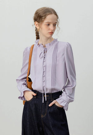 Ruffled Stand Collar Bluz