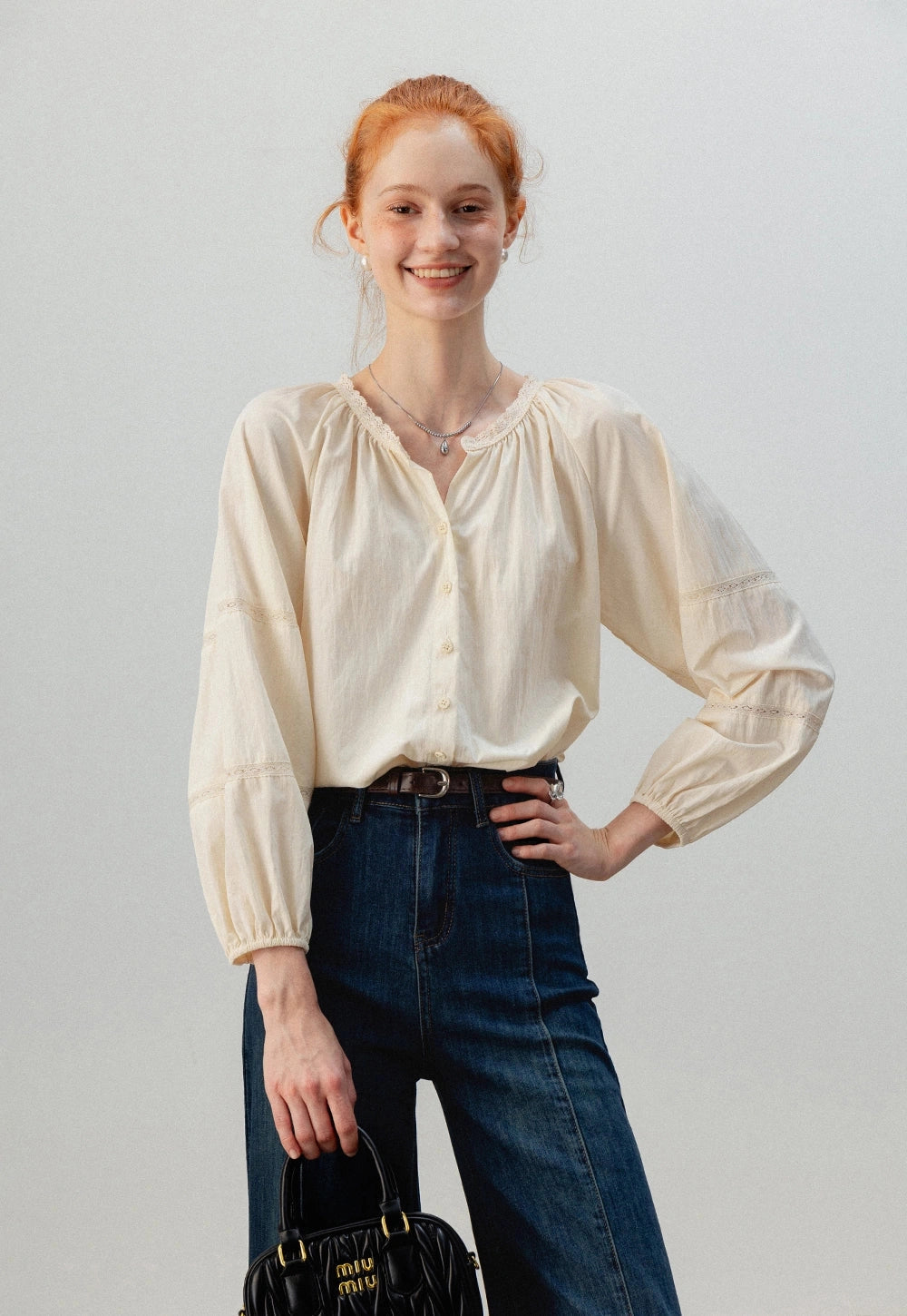 Women's Puff Sleeve Button-Up Gömlek